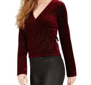 4/$25🌻Self-E  velvet glitter wrap top